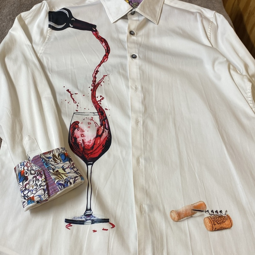 Robert Graham White Shirt with Red Wine Design - Picture 4 of 9